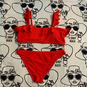 NWOT Gorgeous red bikini with ruffled shoulder L